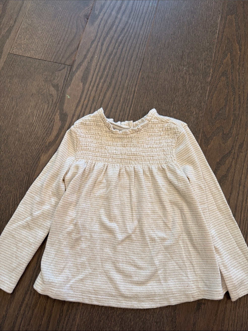 Old Navy Cream and gold Smocked Long-Sleeve Girls' Top